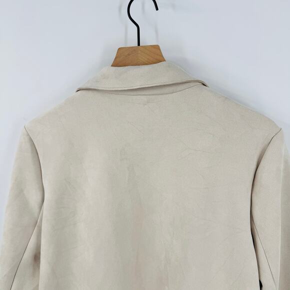 Magaschoni Long Coat Women’s Size L Beige Tan Open Front Minimalist Jacket - Picture 7 of 11